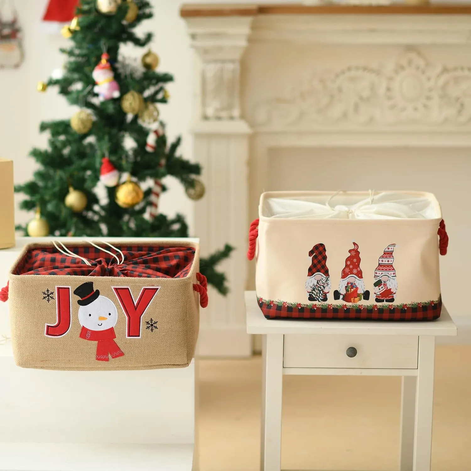 INough Christmas Baskets for Gifts Empty, Christmas Gnomes Basket for Kids Large Gifts Bags for Holiday Ornaments Collapsible Storage Bins with Drawstring for Kidsroom (Large, Three Midgets)