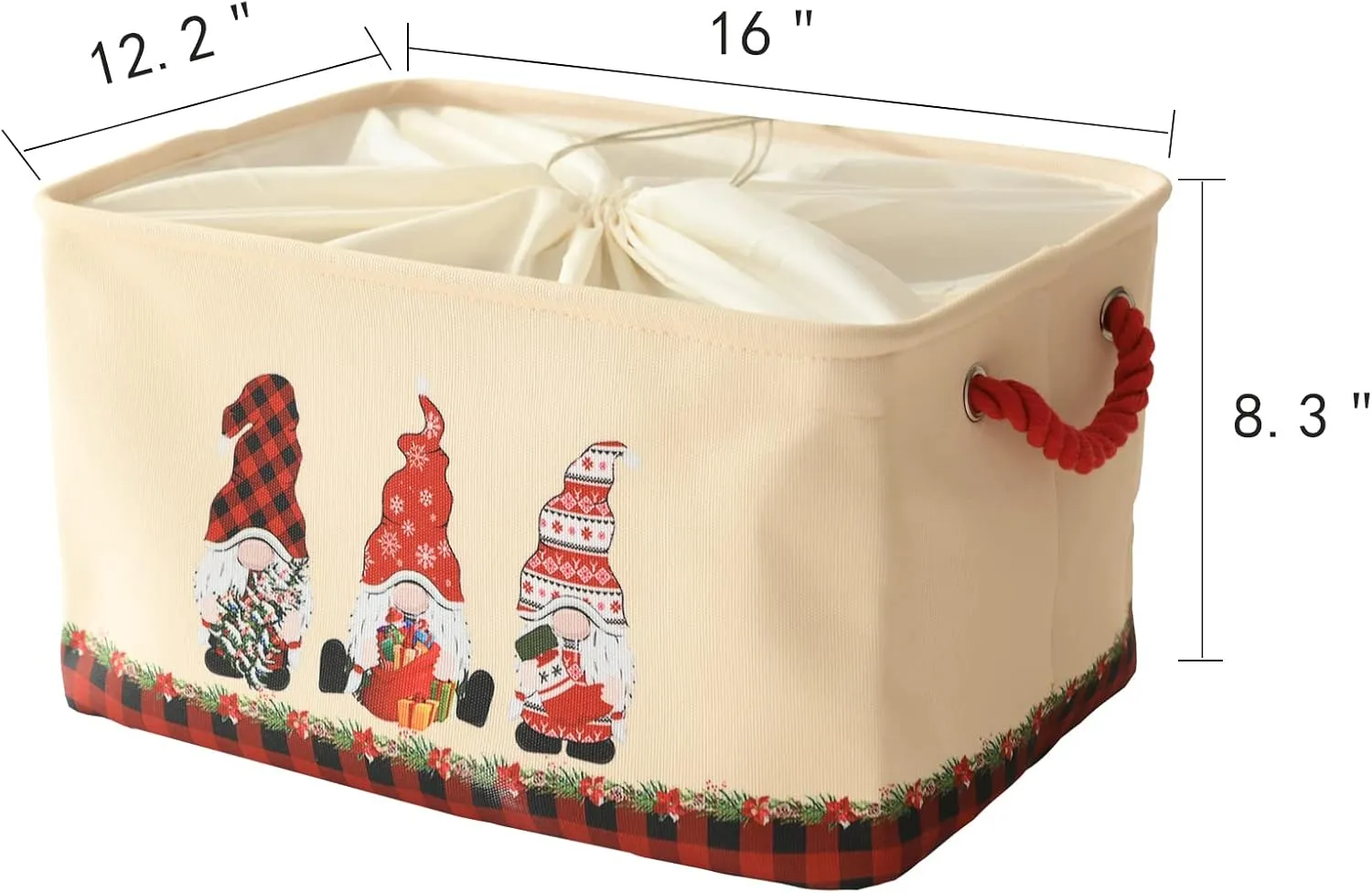 INough Christmas Baskets for Gifts Empty, Christmas Gnomes Basket for Kids Large Gifts Bags for Holiday Ornaments Collapsible Storage Bins with Drawstring for Kidsroom (Large, Three Midgets)