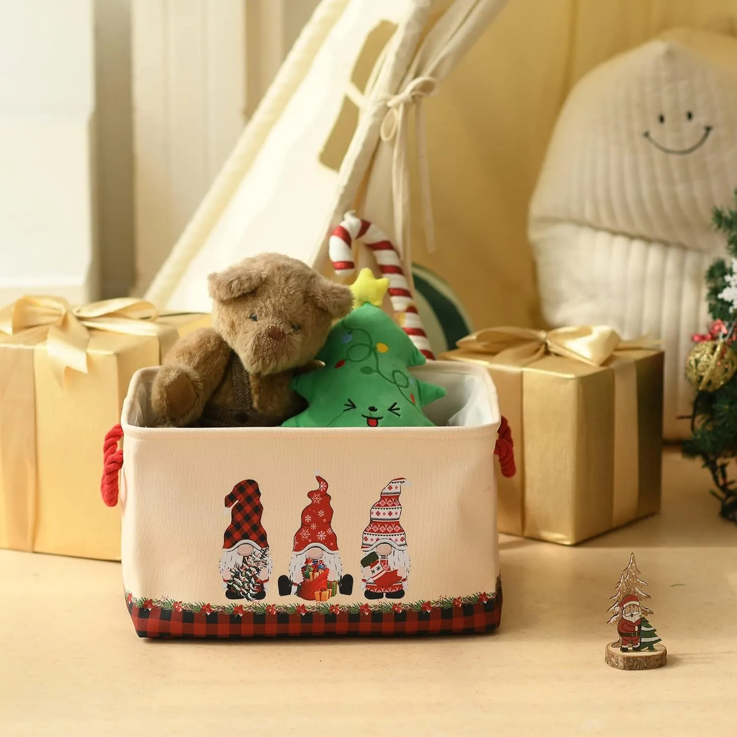 INough Christmas Baskets for Gifts Empty, Christmas Gnomes Basket for Kids Large Gifts Bags for Holiday Ornaments Collapsible Storage Bins with Drawstring for Kidsroom (Large, Three Midgets)