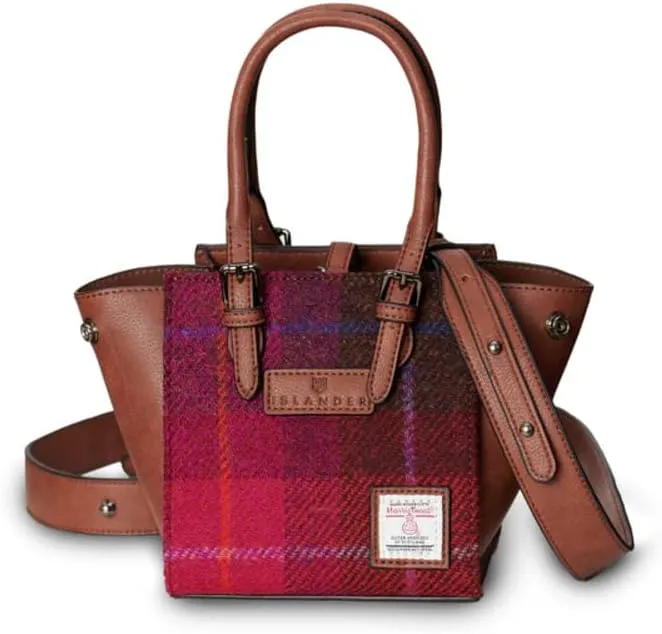 Islander The Mini Caillie Tote Harris Tweed & PU leather (Fuchsia Tartan)
