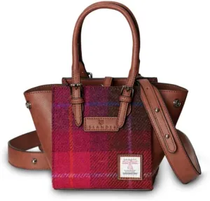 Islander The Mini Caillie Tote Harris Tweed & PU leather (Fuchsia Tartan)
