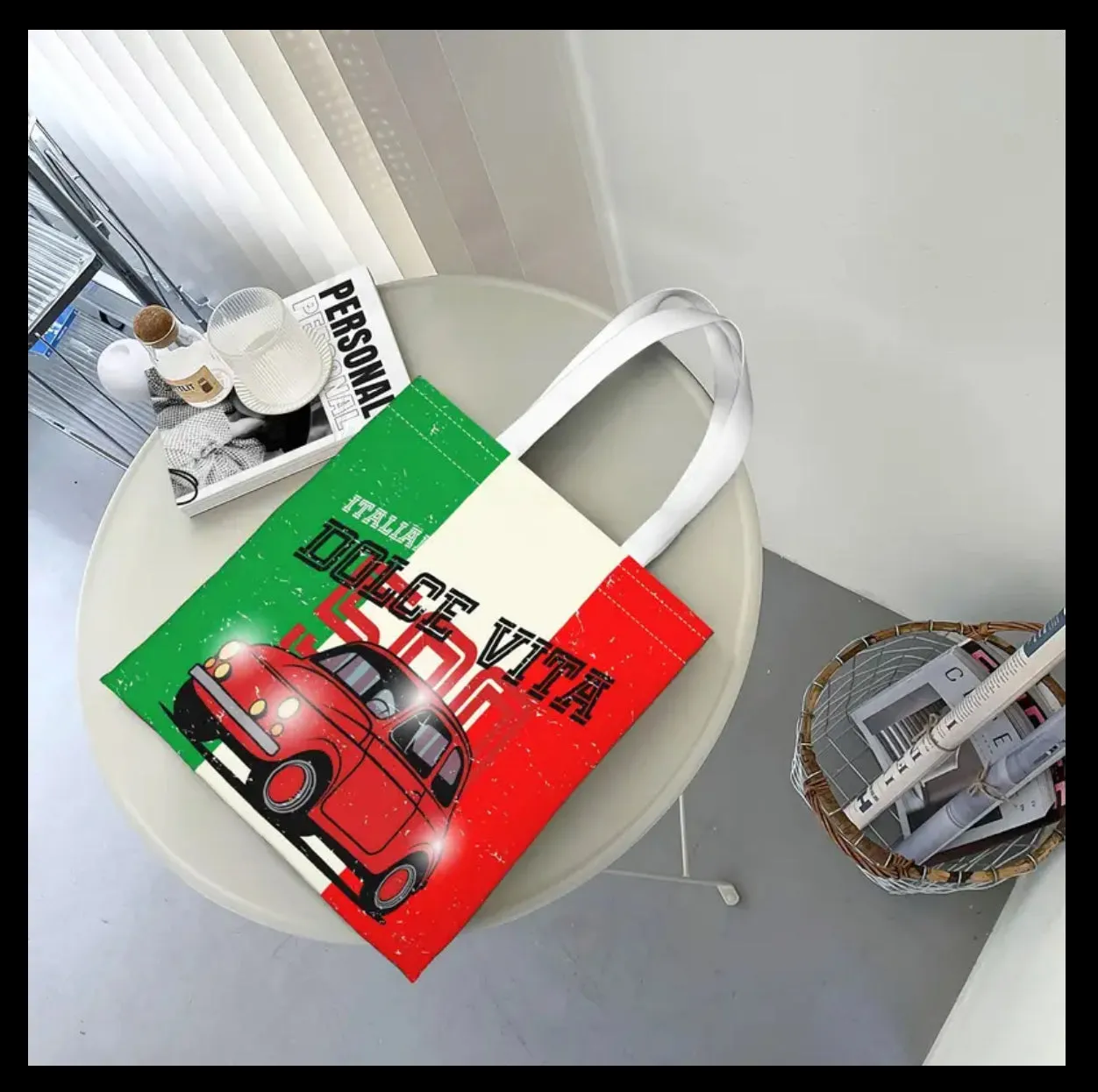 Italian Dolce Vita & Fiat- 500 Canvas Shopping,Tote Bag