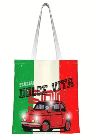 Italian Dolce Vita & Fiat- 500 Canvas Shopping,Tote Bag