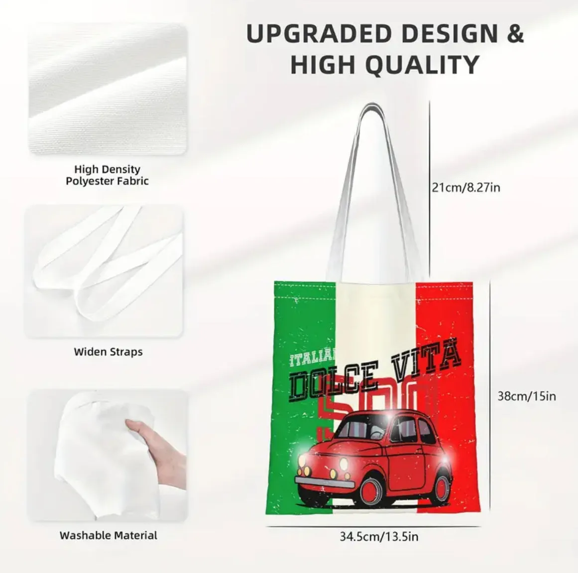 Italian Dolce Vita & Fiat- 500 Canvas Shopping,Tote Bag