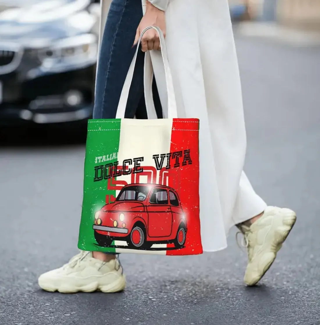 Italian Dolce Vita & Fiat- 500 Canvas Shopping,Tote Bag