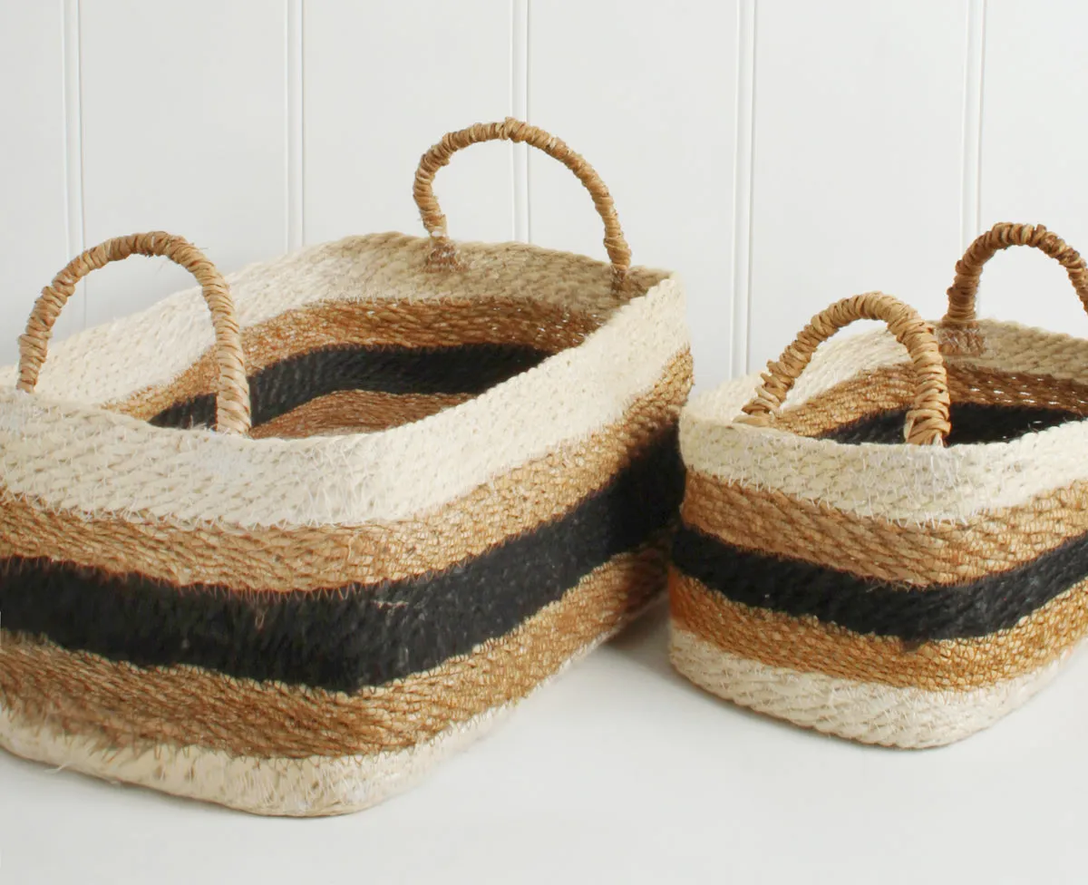 Izzy Stripe Jute Rectangle Baskets Set Of 2