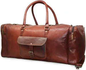 Jaald 26 Inches Leather Duffle Bag Travel Carry-on Luggage Overnight Gym Weekend Holdall Duffel Bag Men Vintage Brown
