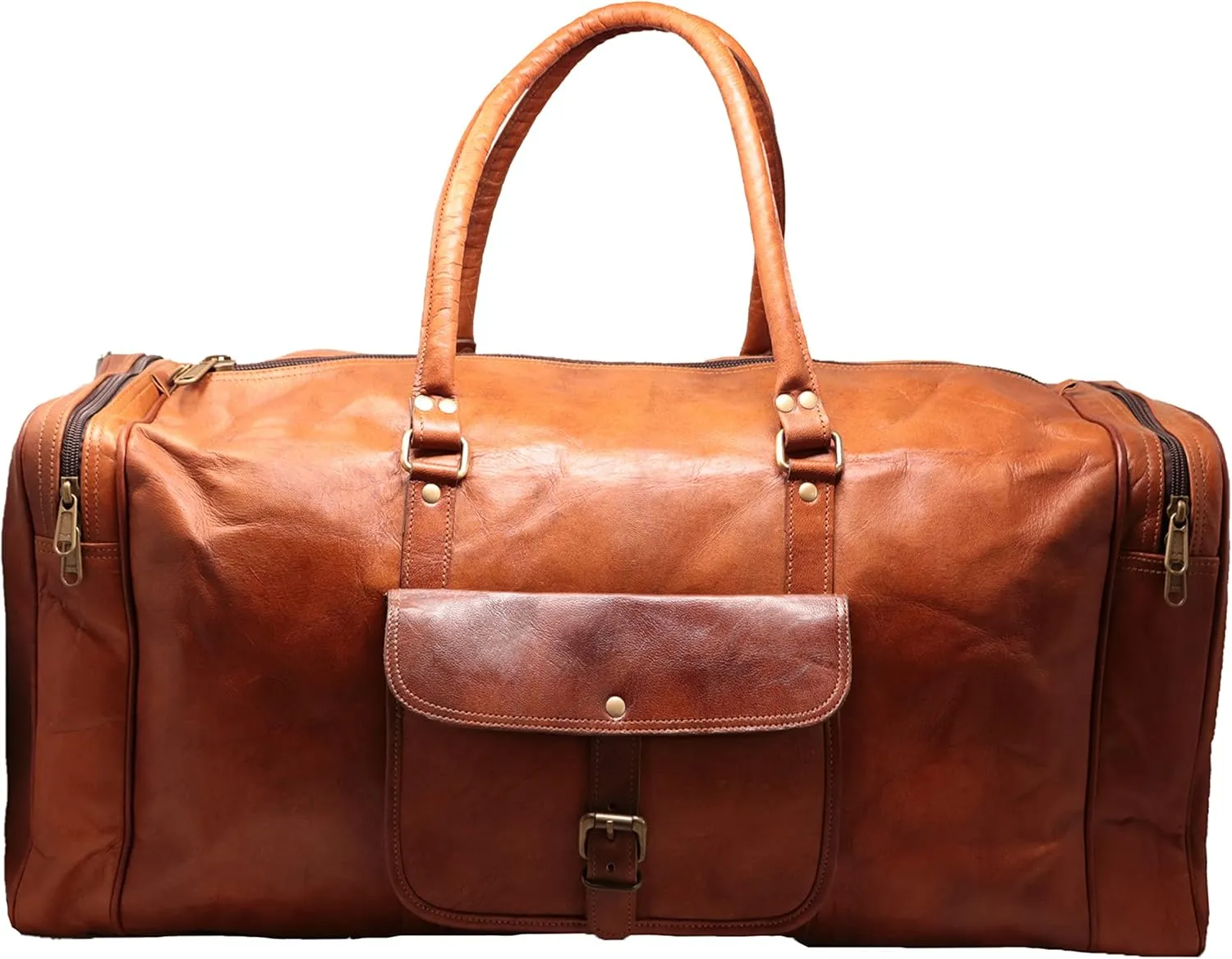 Jaald 26 Inches Leather Duffle Bag Travel Carry-on Luggage Overnight Gym Weekend Holdall Duffel Bag Men Vintage Brown