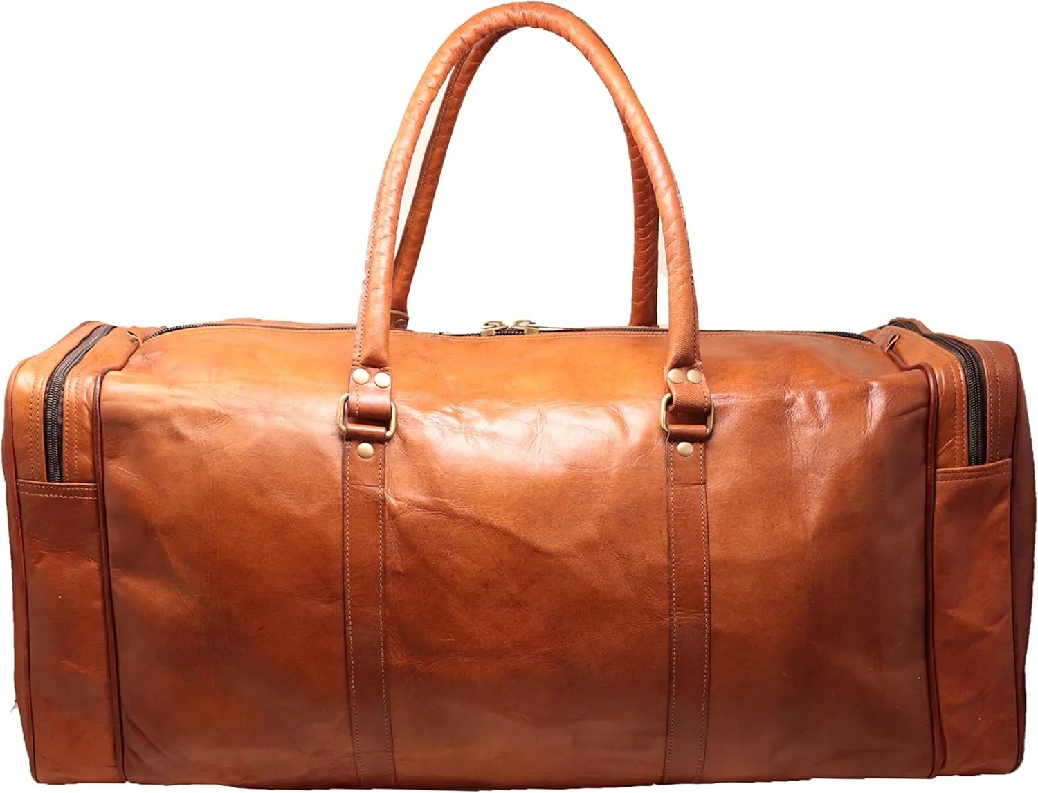 Jaald 26 Inches Leather Duffle Bag Travel Carry-on Luggage Overnight Gym Weekend Holdall Duffel Bag Men Vintage Brown