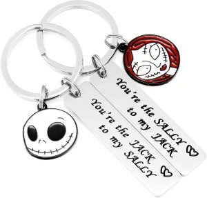 Jack Skellington Gifts Keychian for Women Men Jewelry Jack Skeleton Stuff Ornaments Jack and Sally Keychains