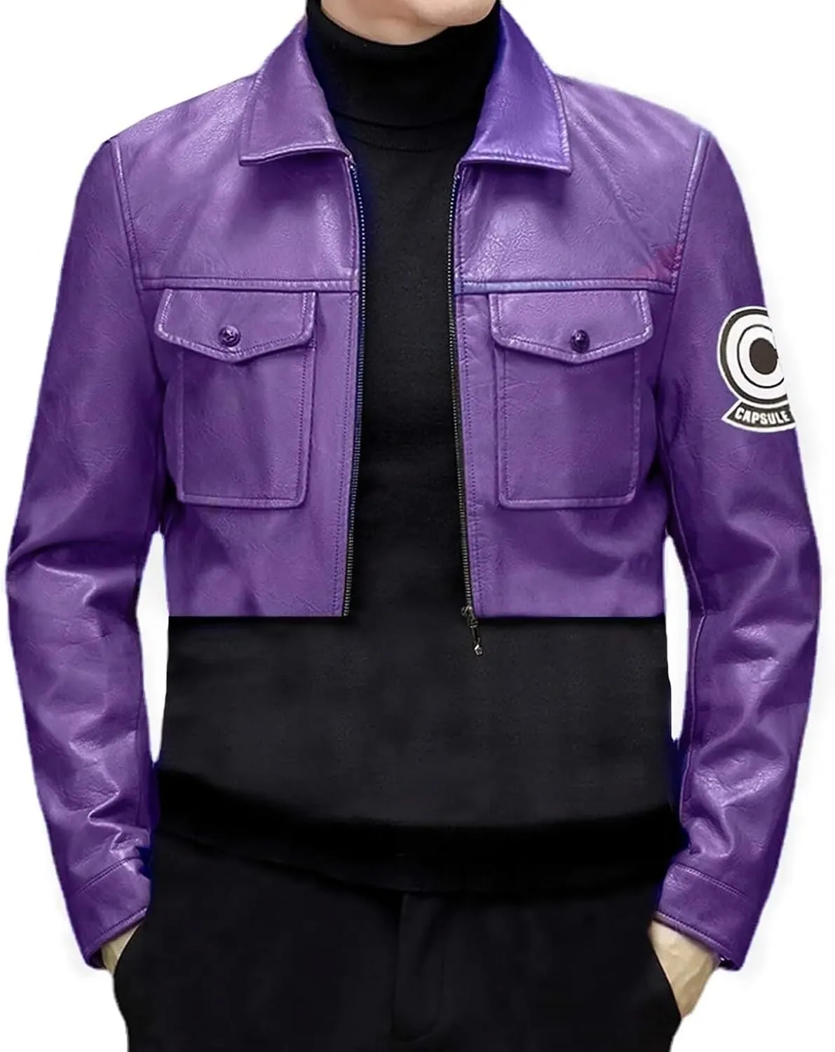 JACKETZONE Mens Future Trunks Costume Biker DB Rider Purple Leather Jacket