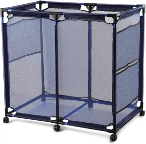 JEFEE Pool Storage Bins Rolling Cart Organizer with Nylon Mesh for Pool Floats, Balls, Toys, Large Capacity 37.2" L x 24.8" W x 35.4" H Blue