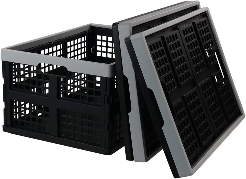 Jekiyo 34-Liter Folding Crates Storage, Collapsible Container Plastic, Set of 3
