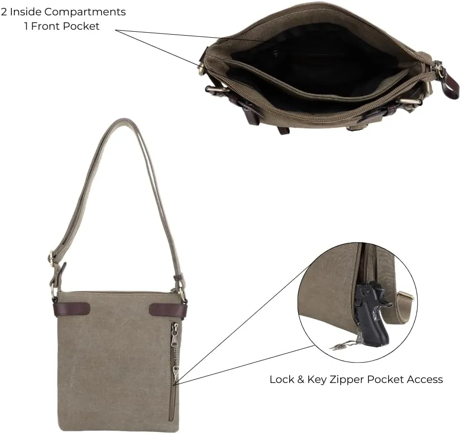 JESSIE & JAMES Bailey Canvas Concealed Carry Crossbody Bag for Women, Multi Pocket Medium Messenger Bags