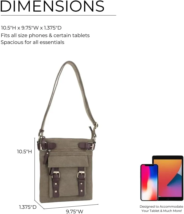 JESSIE & JAMES Bailey Canvas Concealed Carry Crossbody Bag for Women, Multi Pocket Medium Messenger Bags