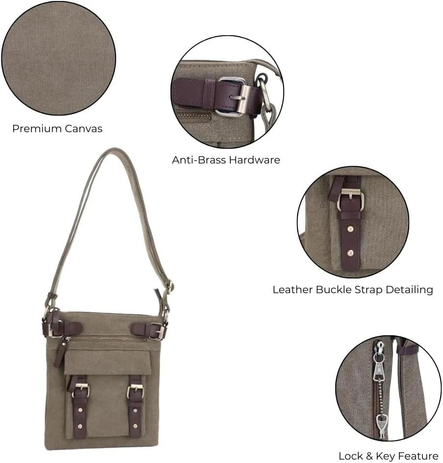 JESSIE & JAMES Bailey Canvas Concealed Carry Crossbody Bag for Women, Multi Pocket Medium Messenger Bags