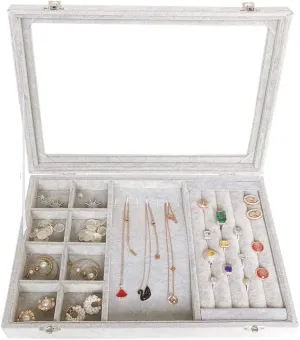 Jewellery Box Jewelry Box Organizer Jewelry Box with Clear Lid Ice Velvet Jewelry Storage Box Glass Jewelry Display Case Store Showcase Box Gifts for Girls Women Jewelry Organizer jewellery box (Jewel