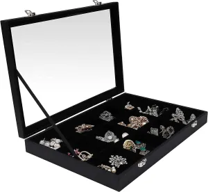 Jewellery Storage Box – 12 Compartments Jewellery Storage System Jewellery Box Velvet Jewellery Box Transparent Lid with Clasps Chains