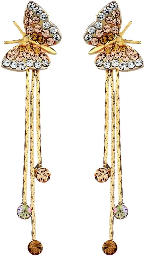 Jewelry 14K Gold Plated Yellow Auden Rhinestones Drop Dangle Earrings Two Colors