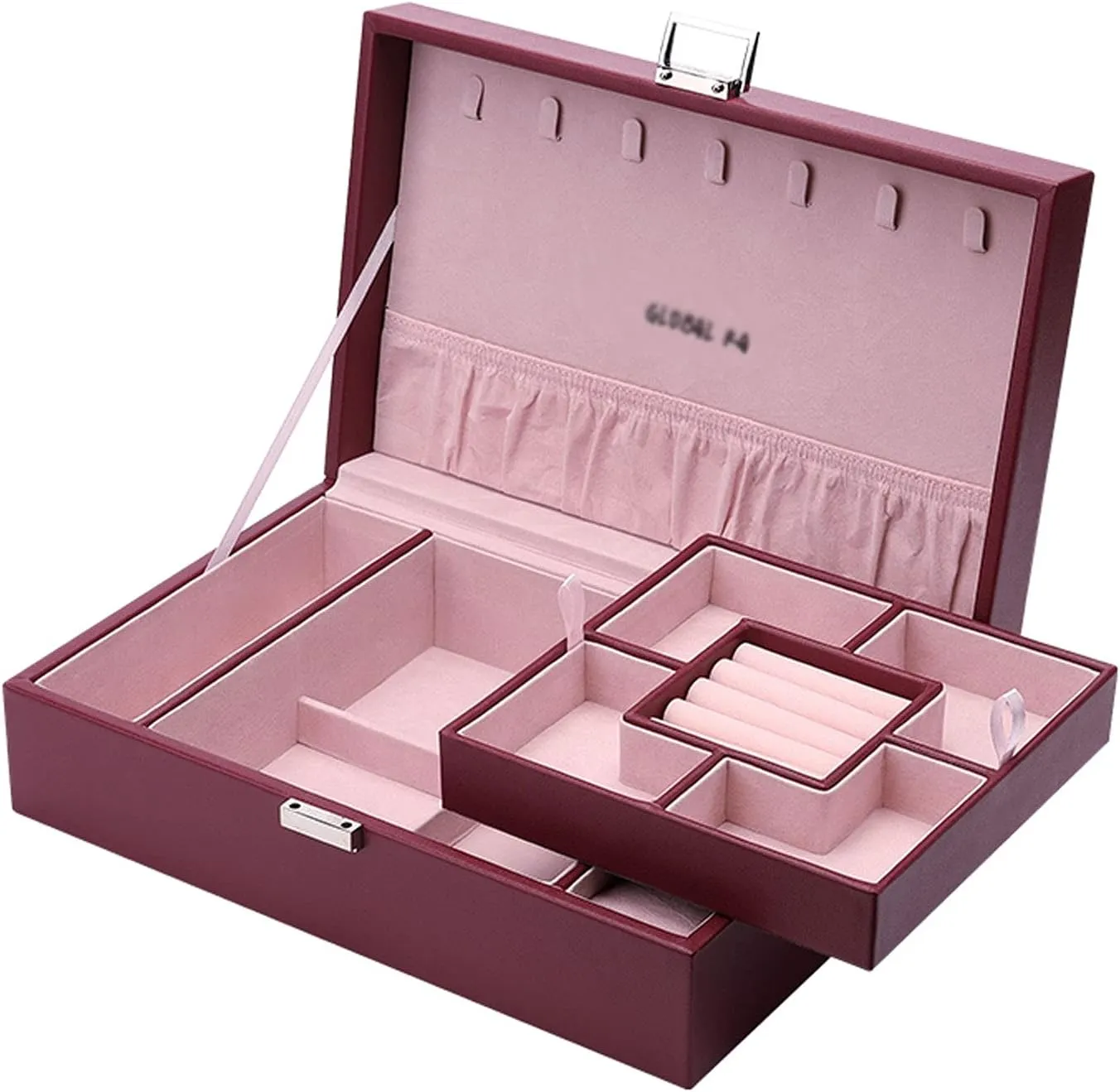 Jewelry Box PU Leather Jewelry Box Organizer with 2 Watch Case Removable Tray Jewelry Display Storage Case - Velvet Lining Earring Ring Bracelet Case Jewelry Box Organizer
