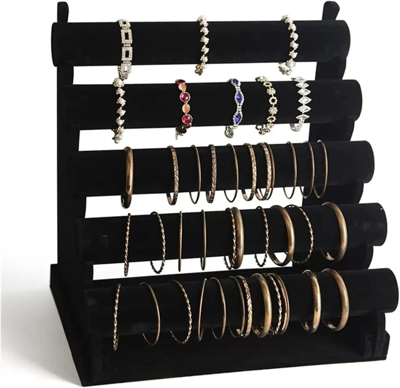 Jewelry Display Stand 5 Tiers Bracelet Holder Jewelry Detachable Velvet Bracelet Holder Watch Display Stand Bangle Bar Necklace Storage Organizer Necklace Stand Display(Black)