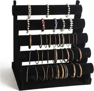 Jewelry Display Stand 5 Tiers Bracelet Holder Jewelry Detachable Velvet Bracelet Holder Watch Display Stand Bangle Bar Necklace Storage Organizer Necklace Stand Display(Black)