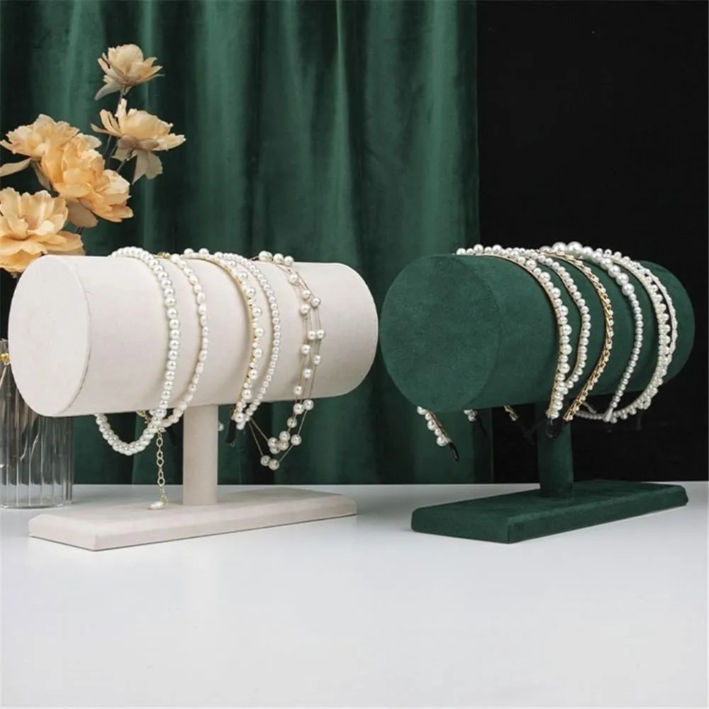 Jewelry Display Stand Velvet Hair Band Holder Family Headdress Storage Necklace Display Props Stall Counter Jewelry Storage Ornaments Necklace Stand(White)