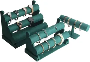 Jewelry Holder Jewelry Organizer Stand Green Velvet Bracelet Display Stand 1/2/3 Tiers Detachable T-Shaped Watch Stand for Jewelry Storage Box Exhibition Jewelry Stand N