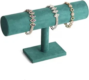 Jewelry Holder Jewelry Organizer Stand Green Velvet Bracelet Display Stand 1/2/3 Tiers Detachable T-shaped Watch Stand for Jewelry Storage Box Exhibition Jewelry Stand Necklace Organizer(A)