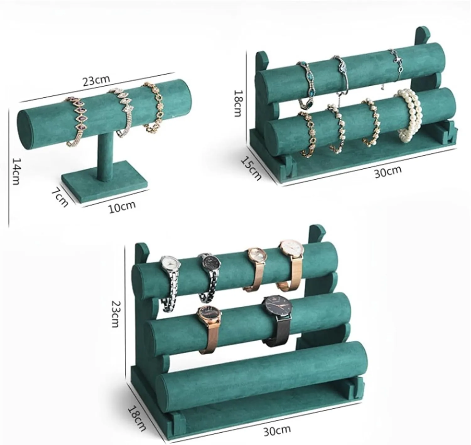 Jewelry Holders Green Velvet Bracelet Display Stand 1/2/3 Tiers Detachable T-shaped Watch Stand for Jewelry Storage Box Exhibition Jewelry Organizer Stand(C)