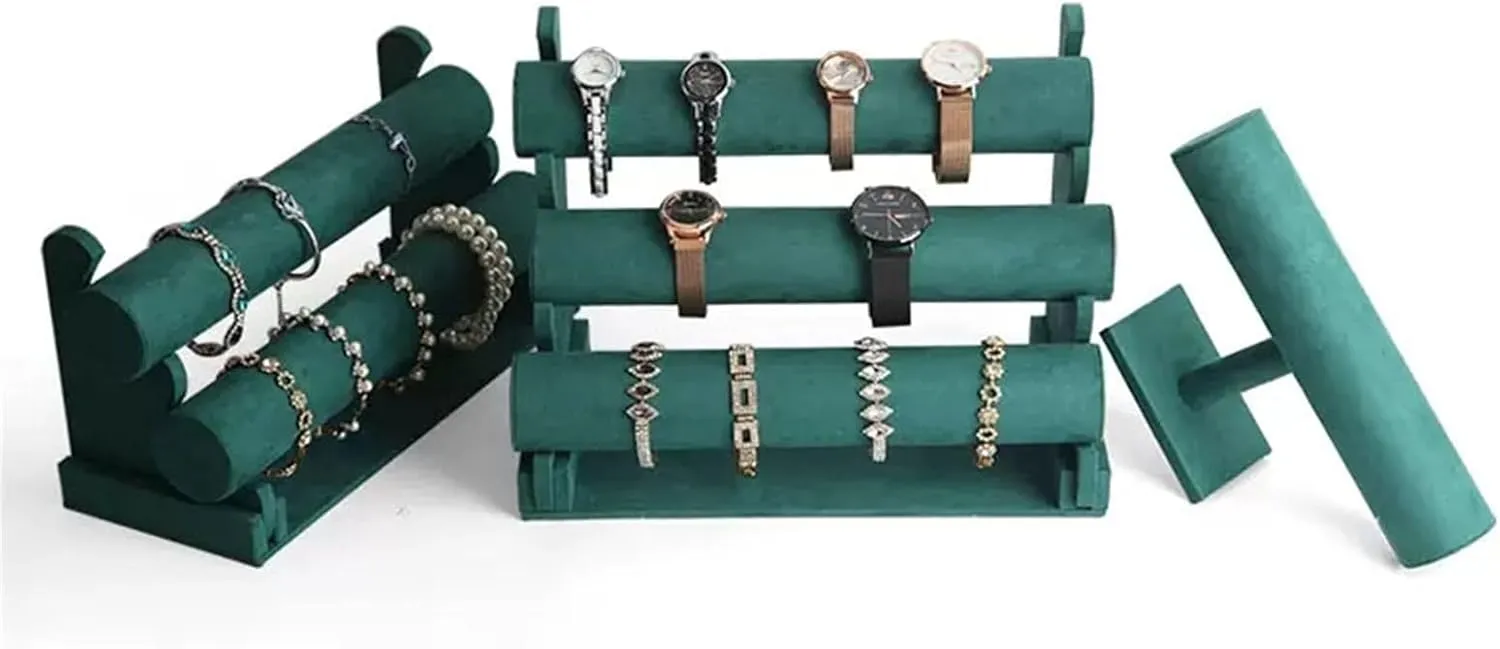 Jewelry Holders Green Velvet Bracelet Display Stand 1/2/3 Tiers Detachable T-shaped Watch Stand for Jewelry Storage Box Exhibition Jewelry Organizer Stand(C)