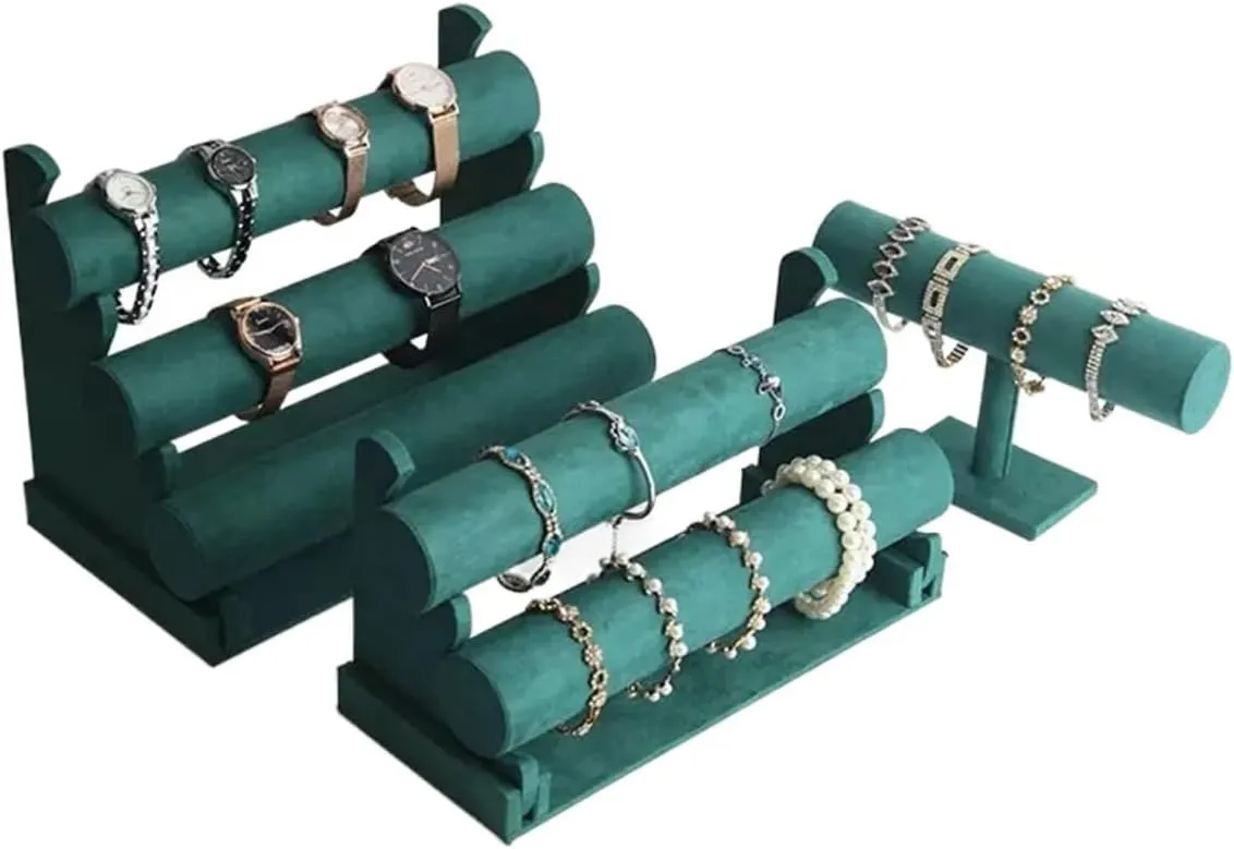Jewelry Holders Green Velvet Bracelet Display Stand 1/2/3 Tiers Detachable T-shaped Watch Stand for Jewelry Storage Box Exhibition Jewelry Organizer Stand(C)
