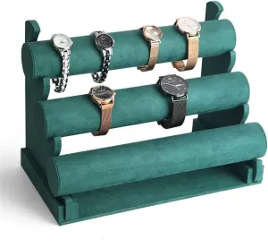 Jewelry Holders Green Velvet Bracelet Display Stand 1/2/3 Tiers Detachable T-shaped Watch Stand for Jewelry Storage Box Exhibition Jewelry Organizer Stand(C)
