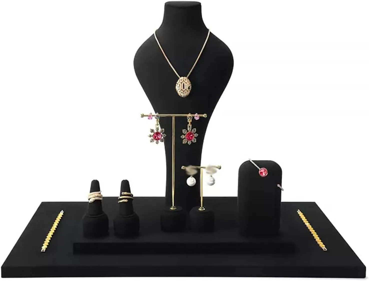 Jewelry Organizer 8pcs/Pack Necklace Display Stands Set Black Velvet Combination Bust Bracelet Display Stand, Necklace Display Bust, BA Easels