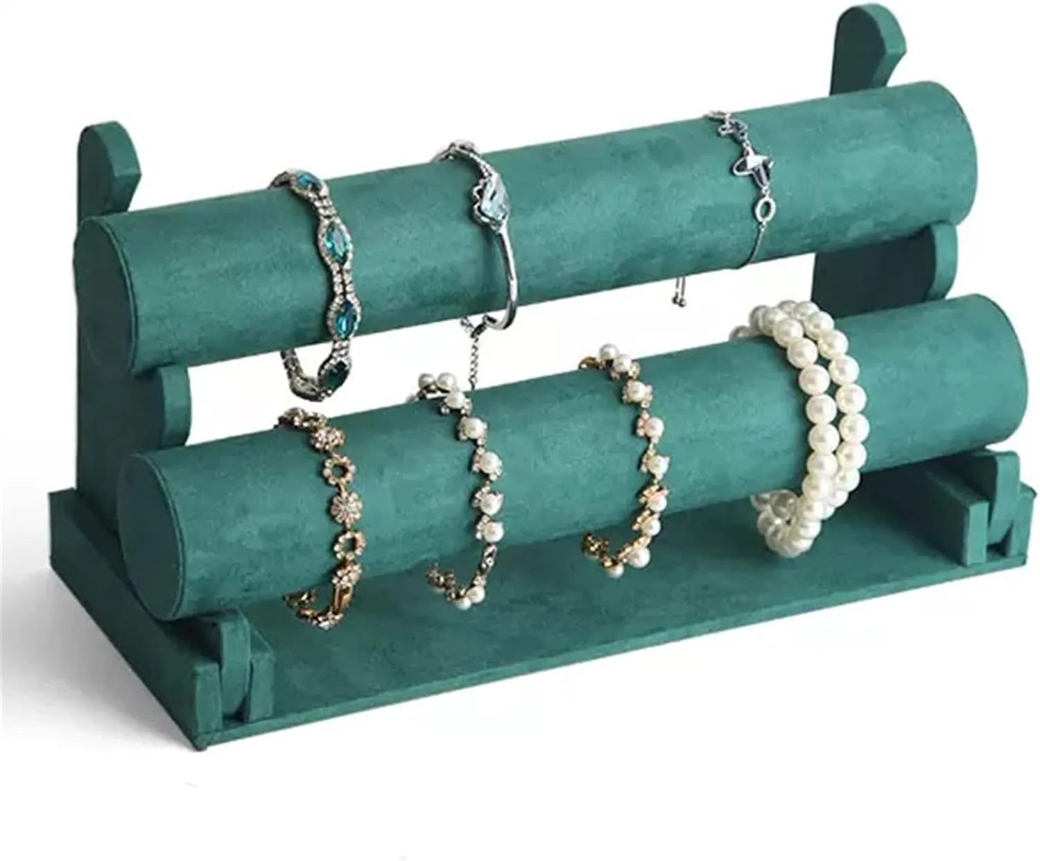 Jewelry Organizer Bracelet Holder, Velvet Bracelet Holder with 2 Tier Rack- Detachable Bracelet Display Stand for Jewelry Organization and Display Jewelry Display (Color : Green)