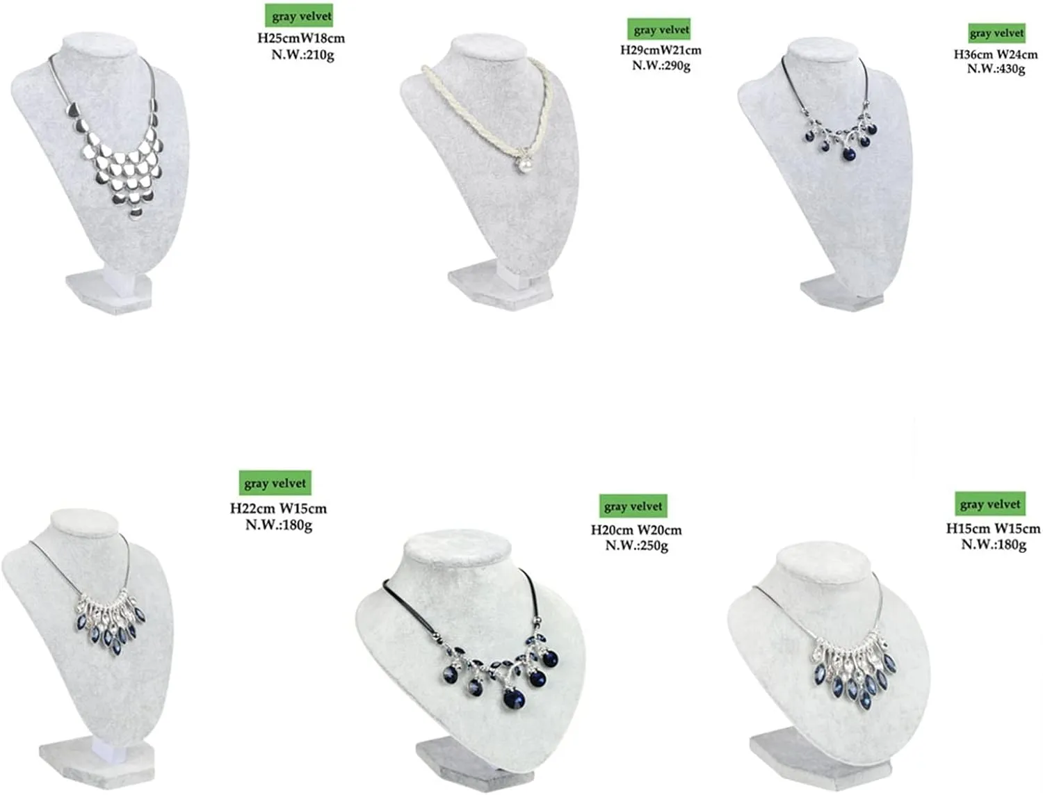 Jewelry Organizer Display Bust Model for Women 6 Options Gray Velvet Jewelry Display Necklaces Pendants Mannequin Jewelry Stand Organizer Jewelry Stand ( Col