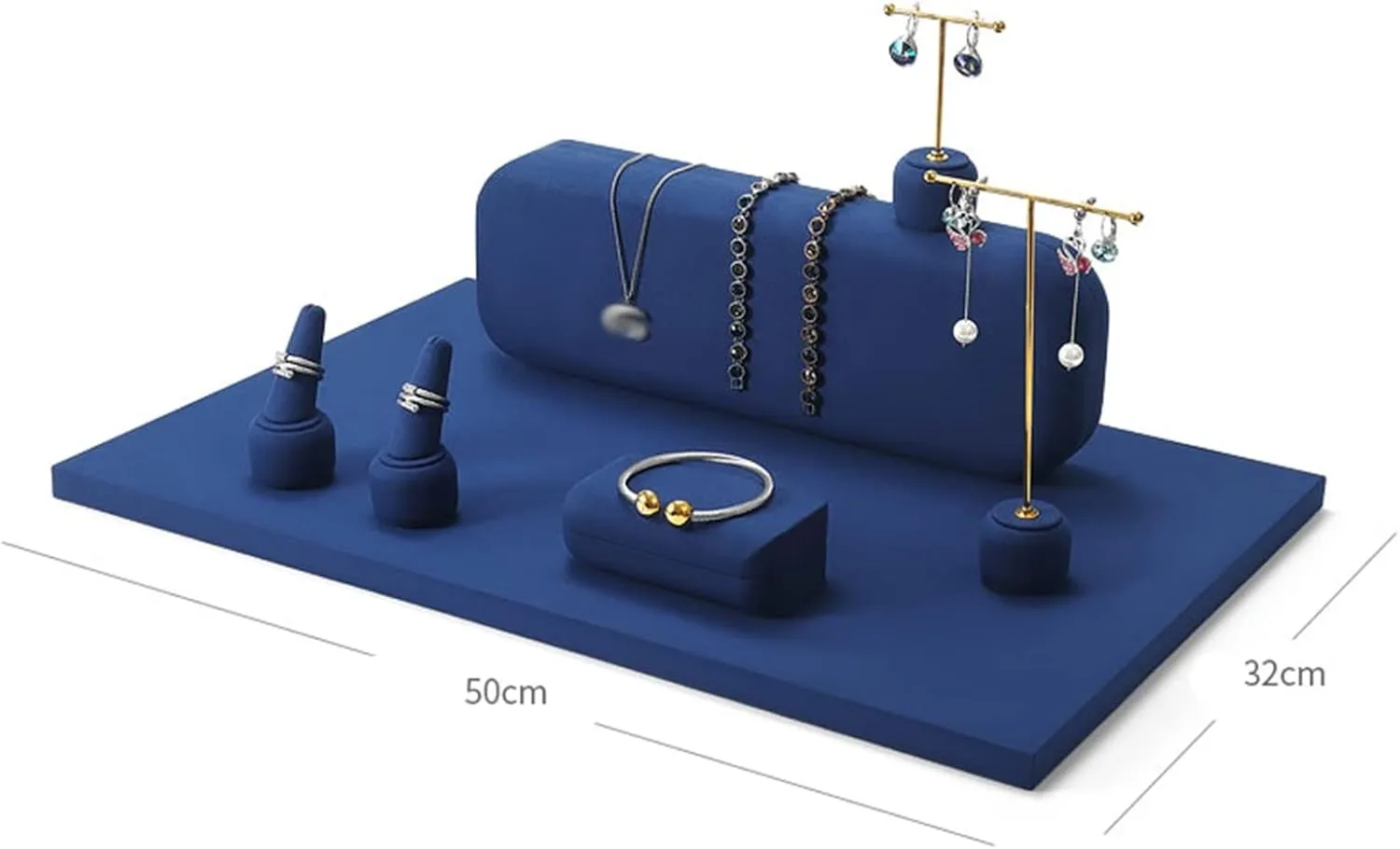Jewelry Organizer Jewelry Display Bust Set Blue Velvet Jewelry Easel Chain Necklace Display Bust Stand Tower Rack for Retail Stores and Trade Shows