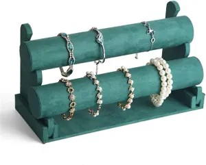 Jewelry Organizer Jewelry Stand Bracelet Holder Green Velvet Bracelet Display Stand 1/2/3 Tiers Detachable T-shaped Watch Stand for Jewelry Storage Box Exhibition Jewelry Holder Necklace Holder Earrin