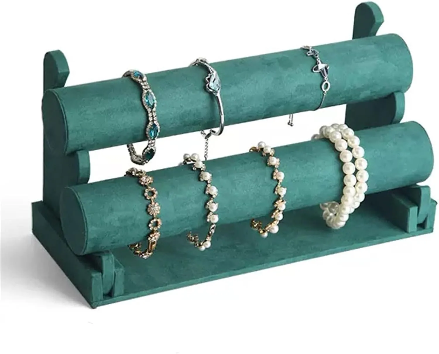 Jewelry Organizer Jewelry Stand Bracelet Holder Green Velvet Bracelet Display Stand 1/2/3 Tiers Detachable T-shaped Watch Stand for Jewelry Storage Box Exhibition Jewelry Holder Necklace Holder Earrin