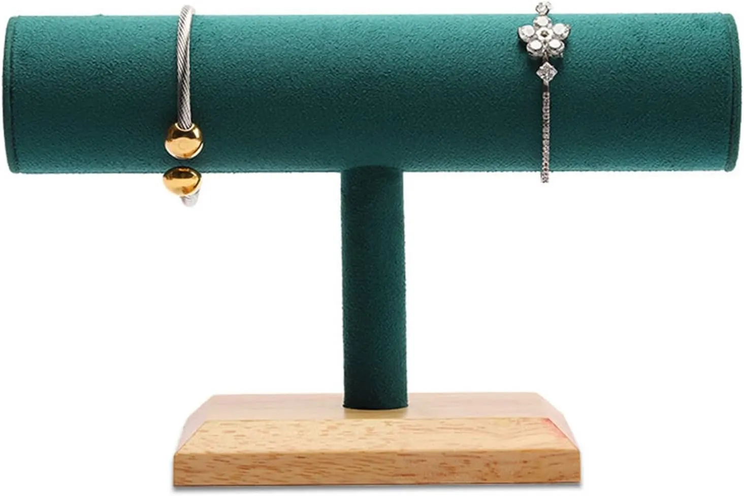 Jewelry Rack Green Velvet Single T Bar Bracelet Holder Stand, Jewelry Bracelet, Bangle, Necklace and Watch Organizer Display Stand for Home Organization Jewelry Display