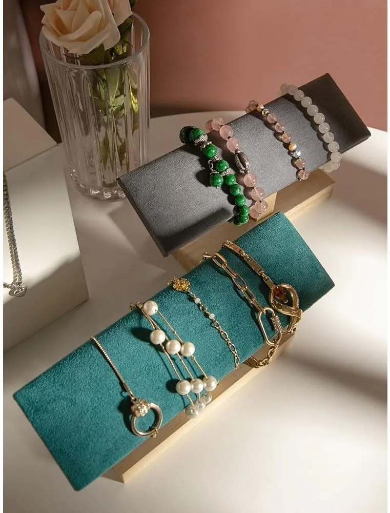 Jewelry Rack Velvet Wooden Jewelry Rack Bracelet Watch Stand Display Props Shopping Mall Counter Jewelry Display Organizers Jewelry Stand Holder(Green)