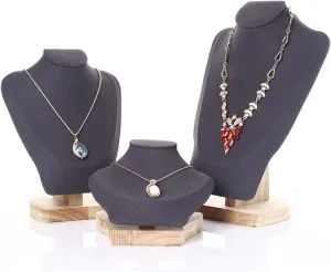 Jewelry Rack Wooden Velvet Necklaces Display Stand Rack Pendants Jewellery Display Holder For Neck Chain And Bust Necklace Holder Necklace Organize Jewelry Stand Holder (Color : Black S) (Black SML )