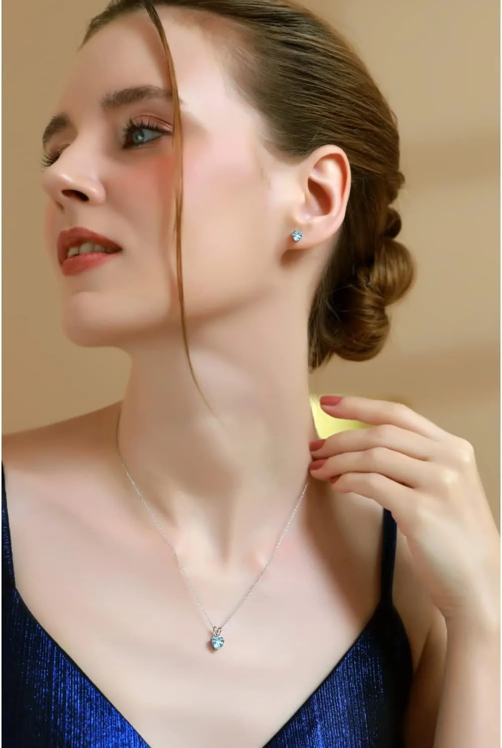 Jewelry Sets for Women, Necklace and Earring Sets for Women, Birthstone Jewelry, Genuine or Synthetic Gemstone, Heart Solitaire, Pendant Necklace, Stud Earrings, Silver Jewelry or Gold Flash