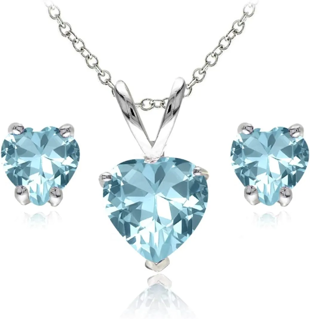Jewelry Sets for Women, Necklace and Earring Sets for Women, Birthstone Jewelry, Genuine or Synthetic Gemstone, Heart Solitaire, Pendant Necklace, Stud Earrings, Silver Jewelry or Gold Flash