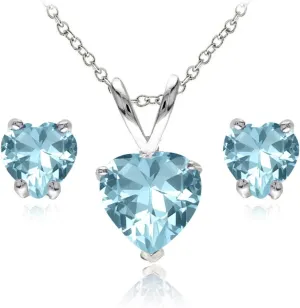 Jewelry Sets for Women, Necklace and Earring Sets for Women, Birthstone Jewelry, Genuine or Synthetic Gemstone, Heart Solitaire, Pendant Necklace, Stud Earrings, Silver Jewelry or Gold Flash