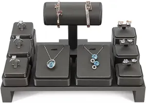 Jewelry Stand Organizer Necklace Display Stands Set Leather Jewelry Organizer Stands T Bar Bracelet Display Stand Bracelet Bangle Holder to Display Earring, Pendants and Ring Jewel