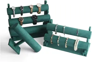 Jewelry Stand Velvet Bracelet Display Stand 1/2/3 Tier Detachable Bracelet Holder Watch Stand T-Bar Bracelet Stand for Jewelry Organizer and Hairband Display, Green Jewelry holder Jewelry Display ( Co