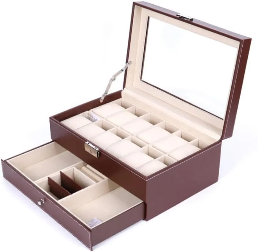 Jewelry Storage Box Double Layer 12-position Watch Jewelry Box Transparent 12-position Watch Box Jewelry Box Jewelry Storage Box Girls' Christmas Gift(Black)