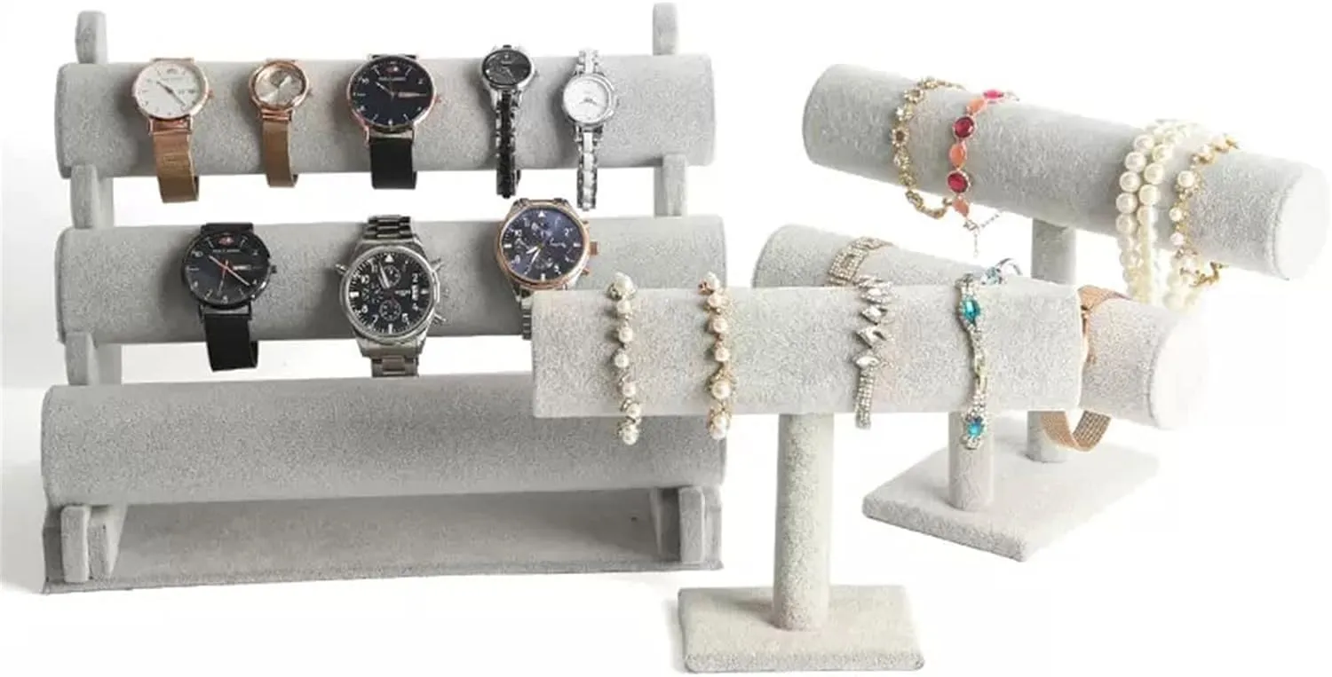 Jewelry Towers 2 Tier Bracelet Holder, Bracelet Display Stand, Velvet Jewelry Organizer Displays for Necklace Watches Bracelet Bangle Holder Jewellery Stand Display (Color : Gris)