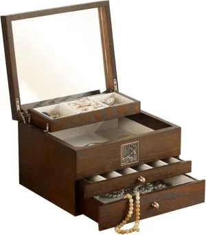 Jewelry Travel Box Luxury Wood Jewelry Box Wooden Velvet Necklace Ring Earring Watch Organizer Jewellery Storage Case Casket Jewelry Organizer Storage Case